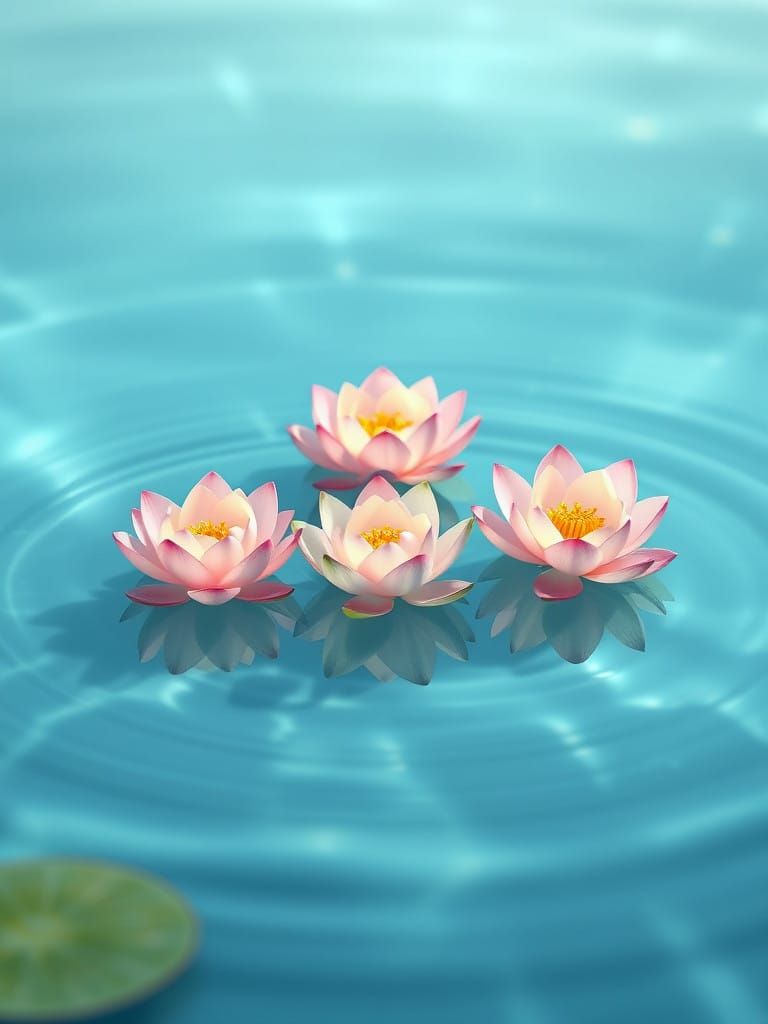 5 Lotus Flowers in Water, Rendered in 3D Anime Art Style