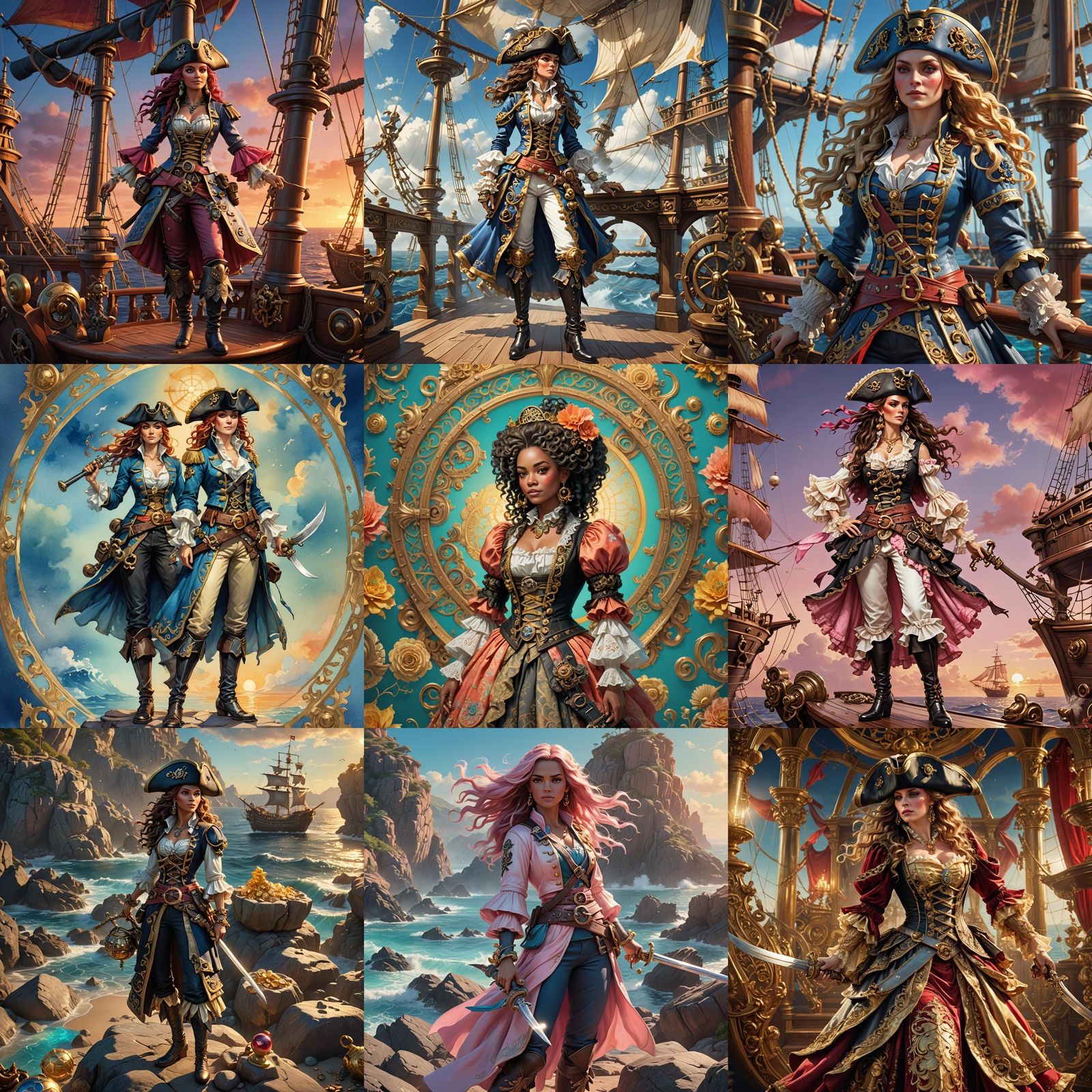 Nautical Rococo Pirate in 3D Digital Art Style