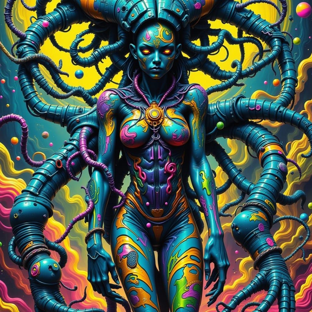 Gothic Cyberpunk Goddess in a Neon Dreamscape