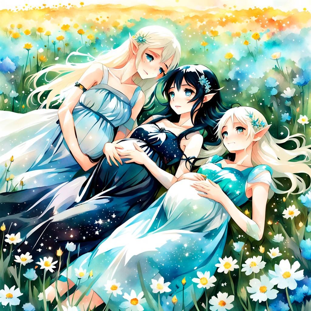 Anime Style: Elven and Human Women Stargazing