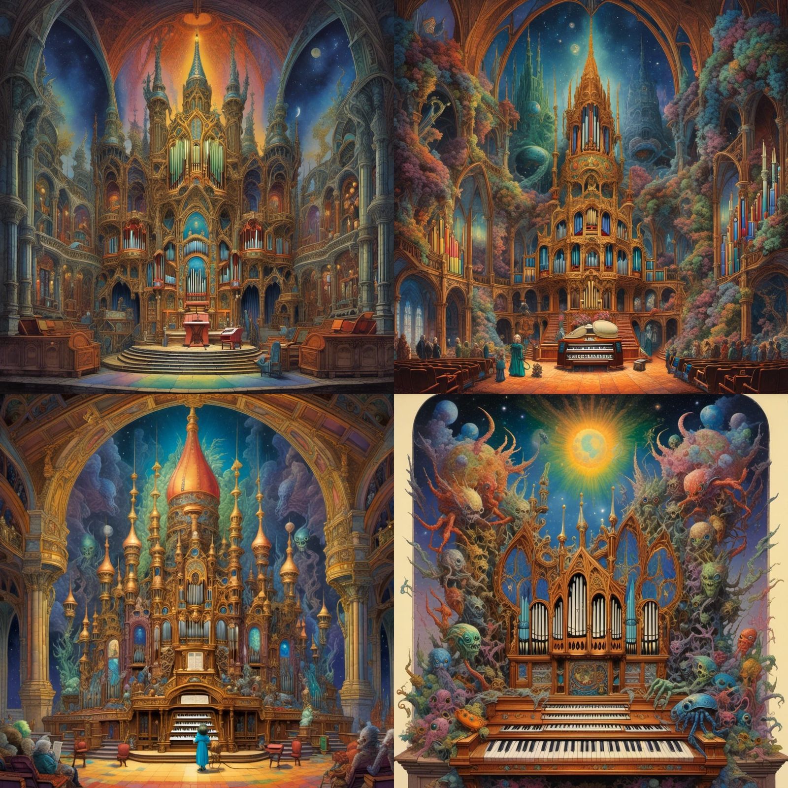Alien Organist in a Fantastic Illustration Style