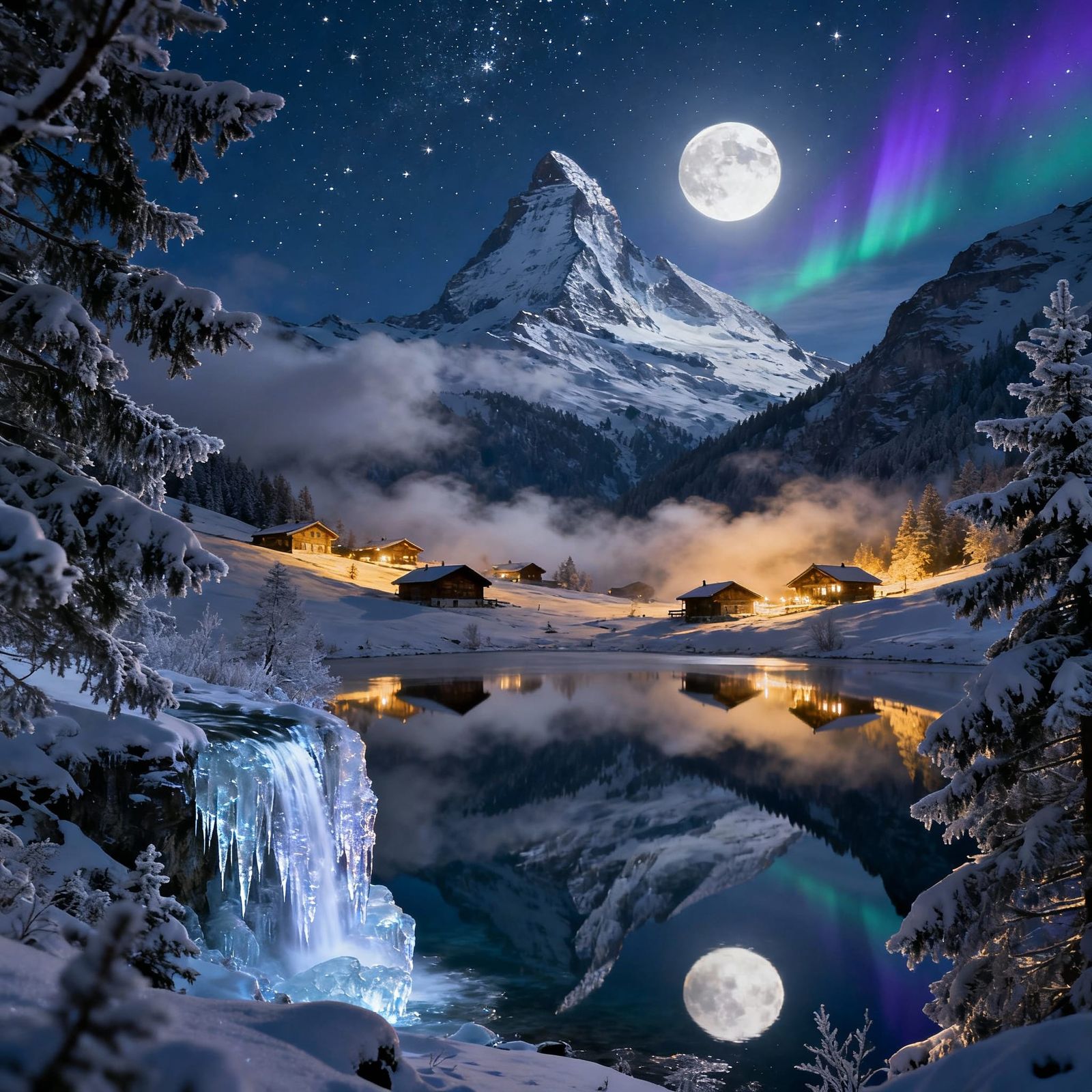 Breathtaking Swiss Alps Night Panorama in Winter