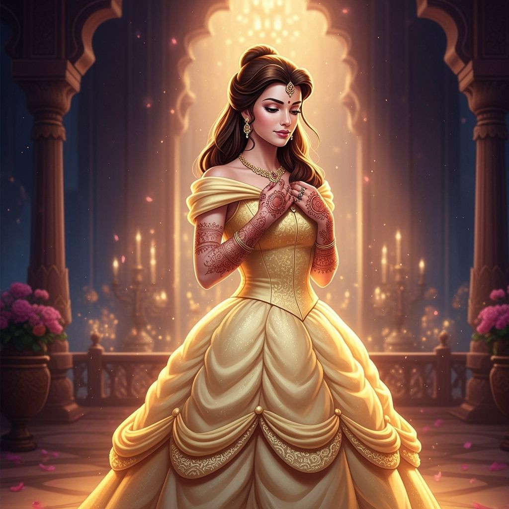 Hindu Woman in Belle's Gown with Indian Embroidery