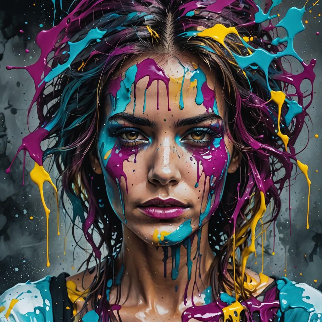 Colorful Ink Portrait in Expressionist Style