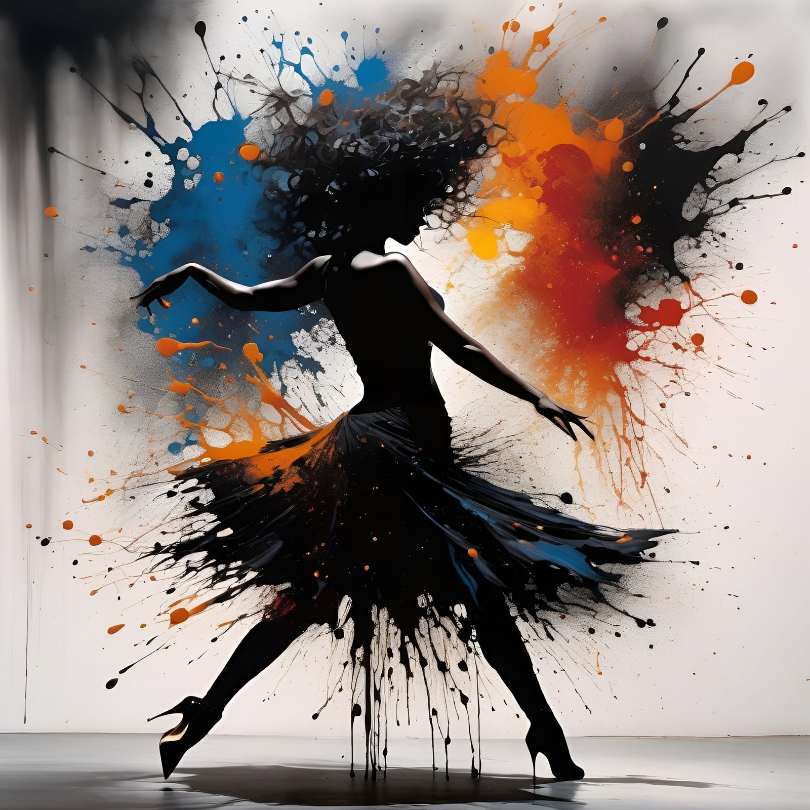 Mysterious Dancer Silhouette: Ink-Spatter Masterpiece
