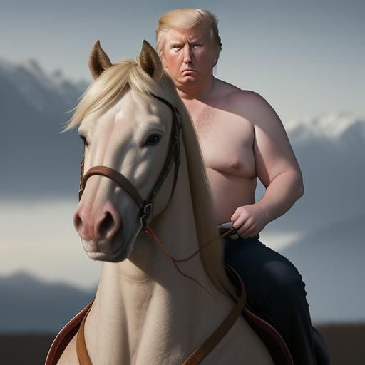 Shirtless Man on Horse: Professional Color Portrait