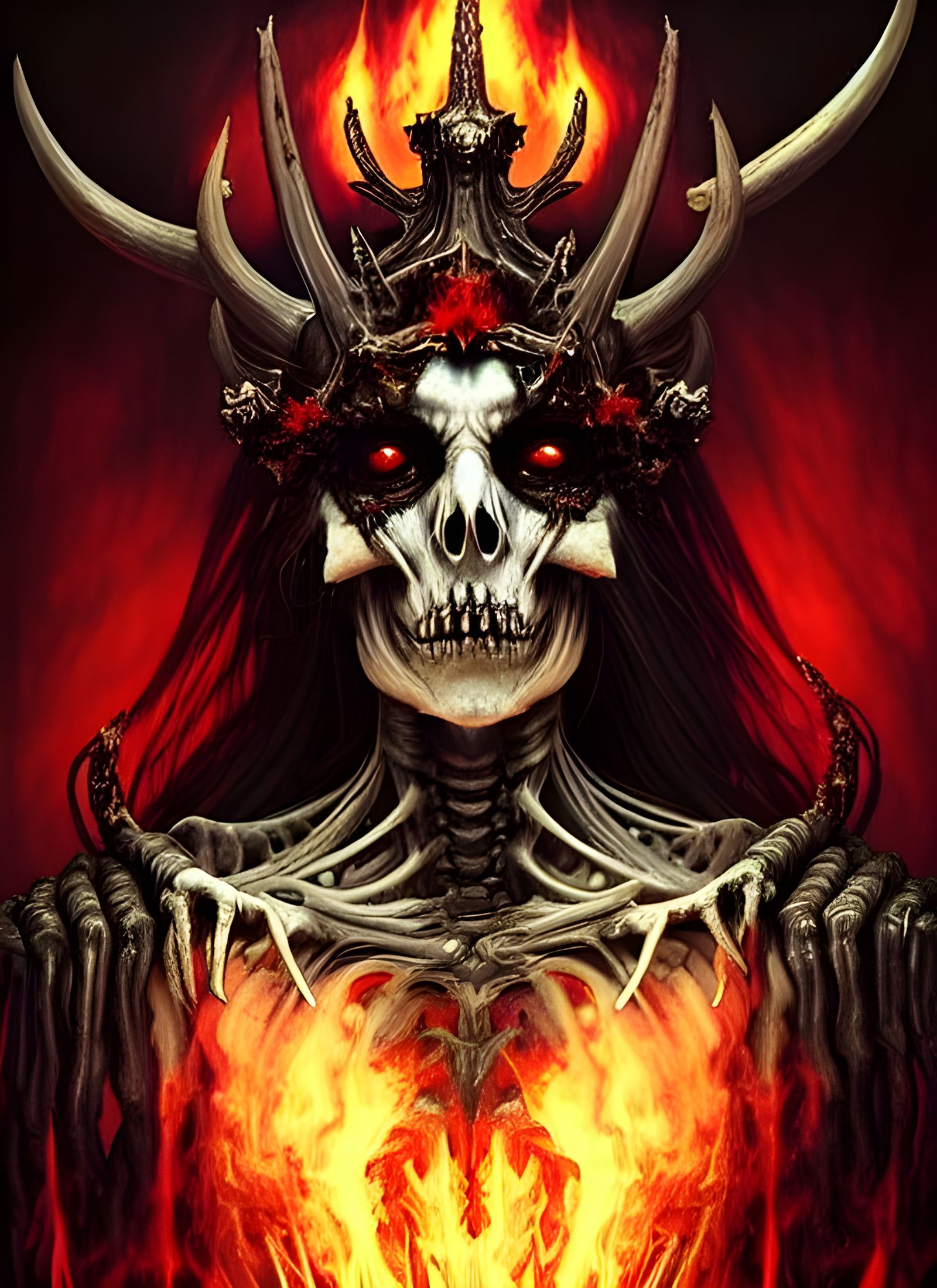 Undead Horned Demon with Burning Crown Portrait
