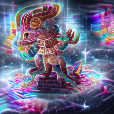 All-Powerful Xolotl: Aztec God in Cosmic Astral Art