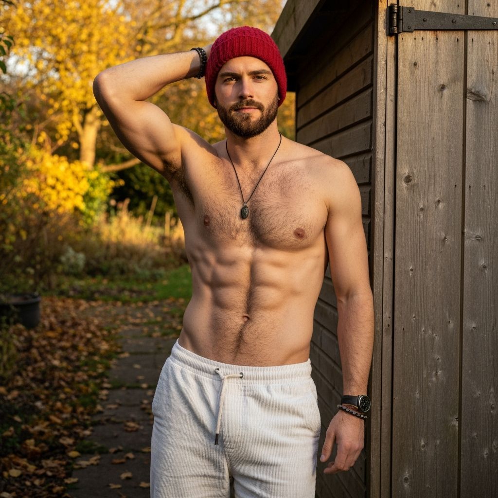 Man in Autumn Garden with Golden Light