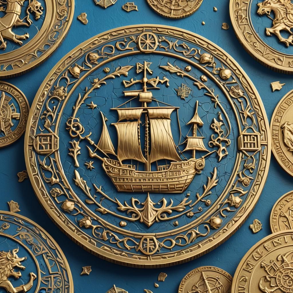 Fantasy Coin with Heraldic Ship in Gold