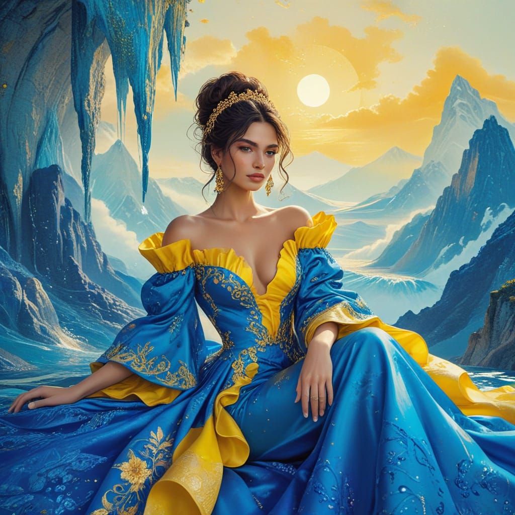 Luxurious Evening Gown with Gold Embroidery