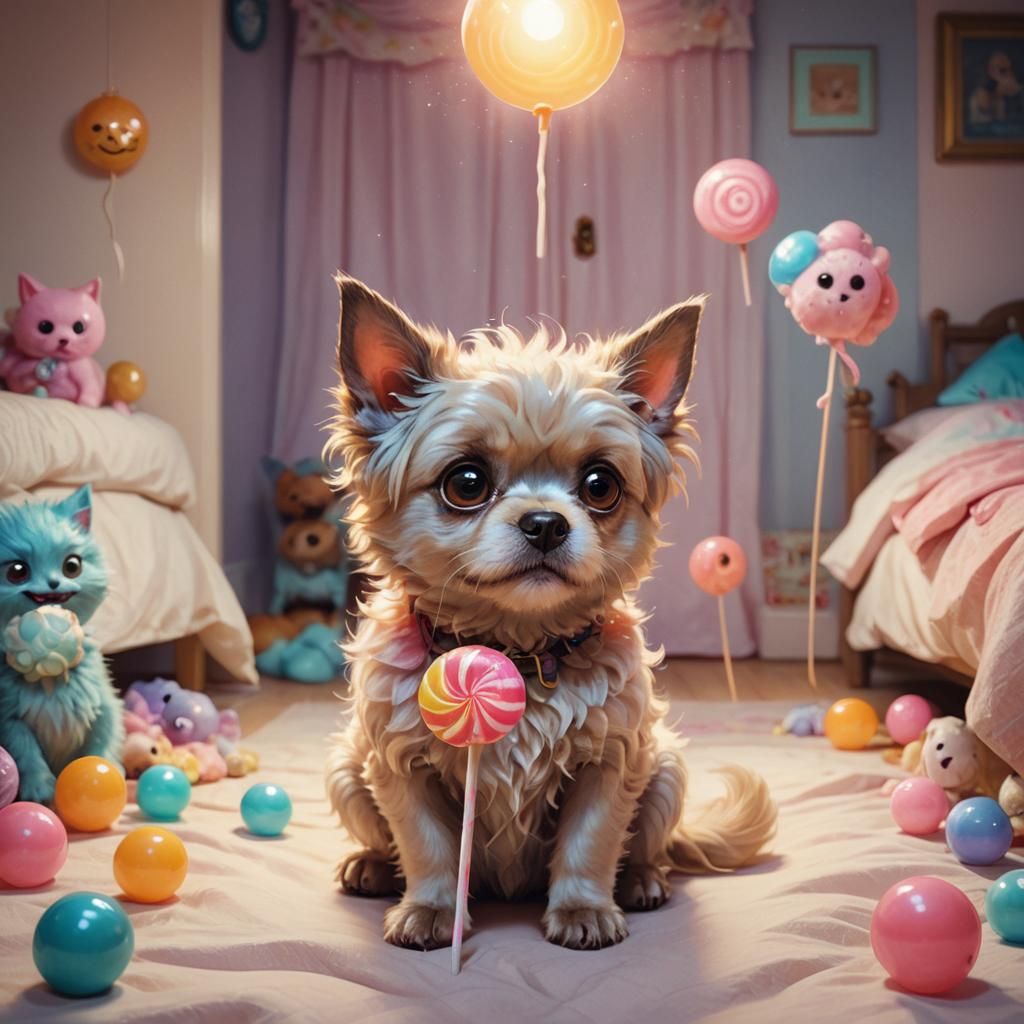 Dog-Cat Monster with Lollipop, Fantasy Art