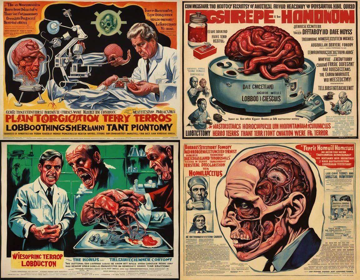 Grotesque 1960s Homunculus Poster in Disturbing Horror Style