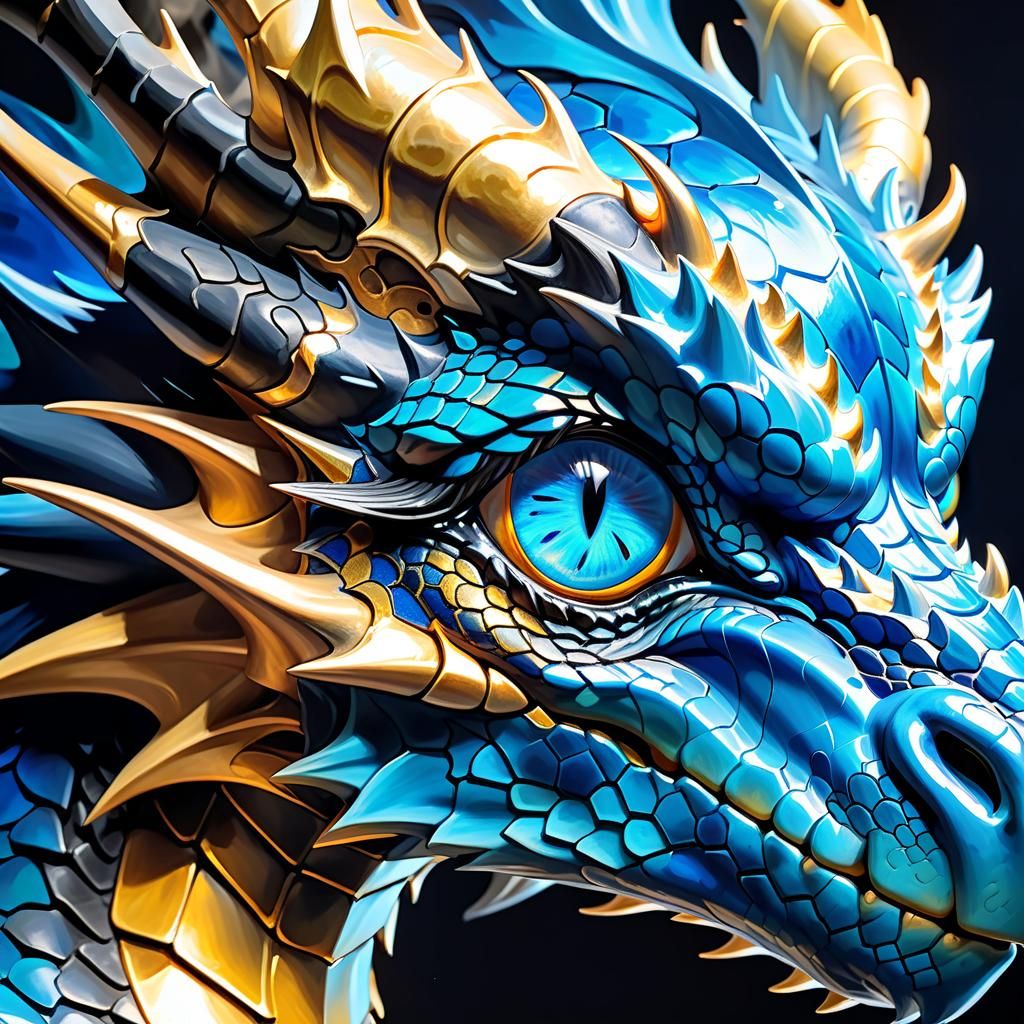 Close-up of a Fierce Blue and Gold Dragon Eye