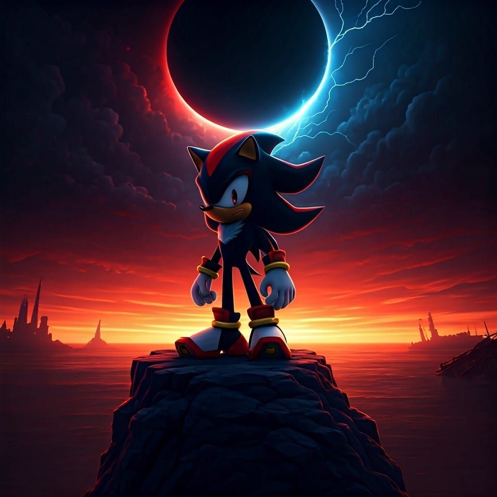 Silhouette in Electric Dreamscape, Cinematic View