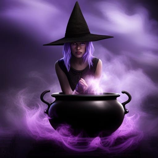 Teenage Witch with Purple Hair Digital Painting