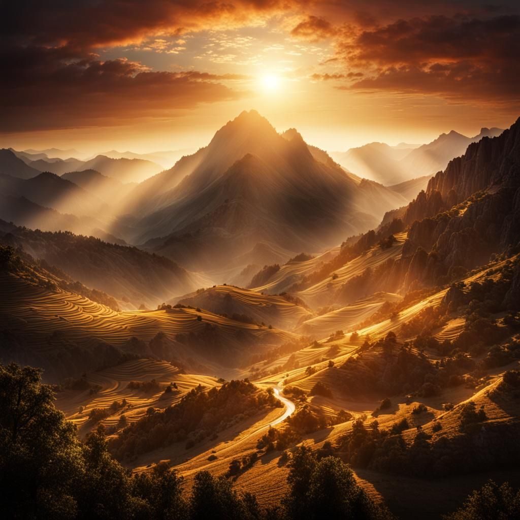 Majestic Sunrise Over Mountain Range in HDR