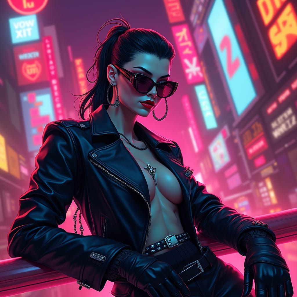 Heart Assassin in Cubist Synthwave Cityscape