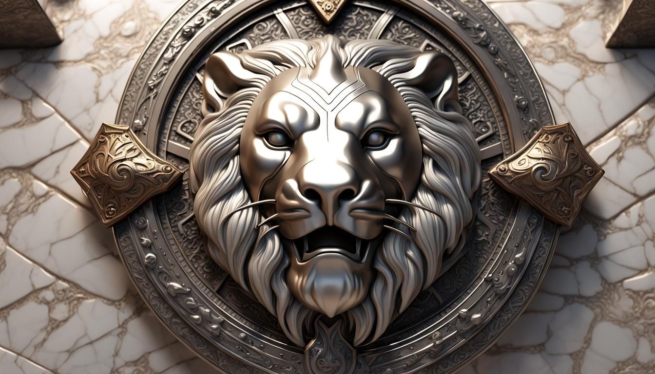 Ornate Viking Shield with Lion Crest in Sci-Fi Style