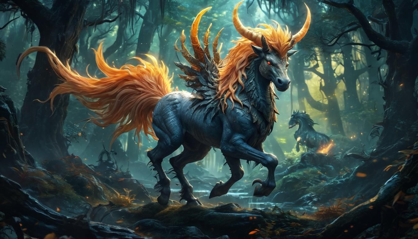 Majestic Kirin Roams a Magic Forest: Anime Art