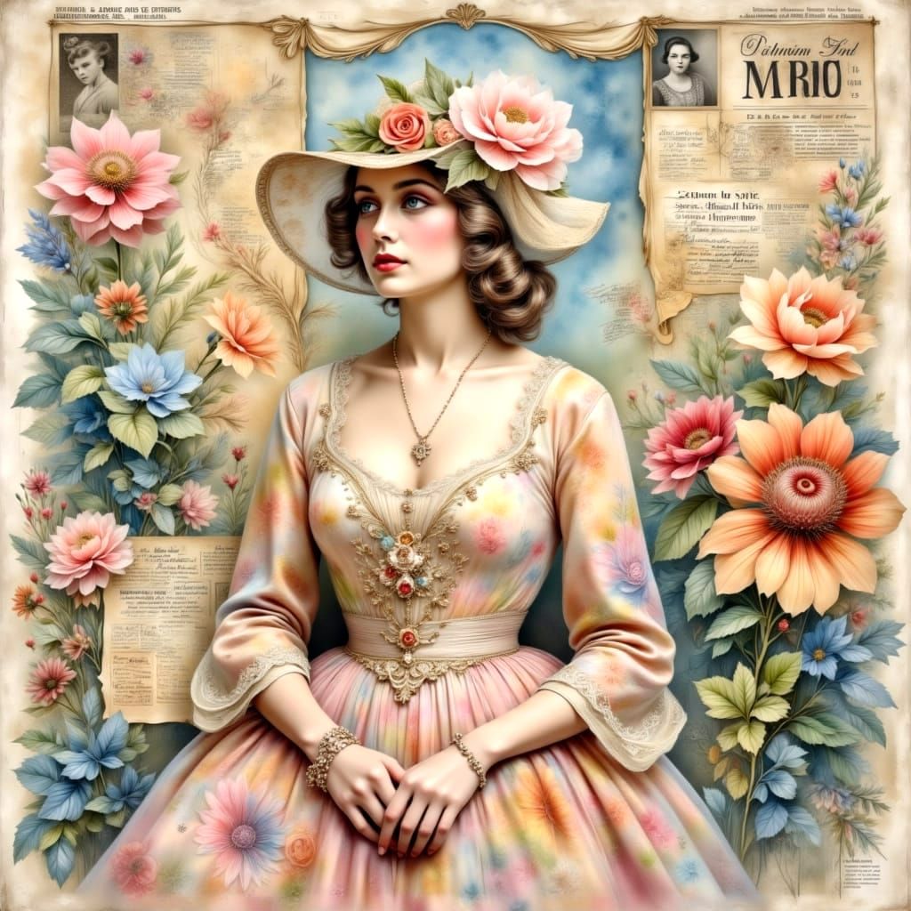 1920s Paris Fashion Magazine Cover in Naive Watercolor Style