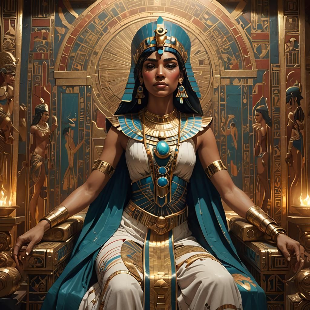 Cleopatra on her Throne: Elaborate Egyptian Portrait