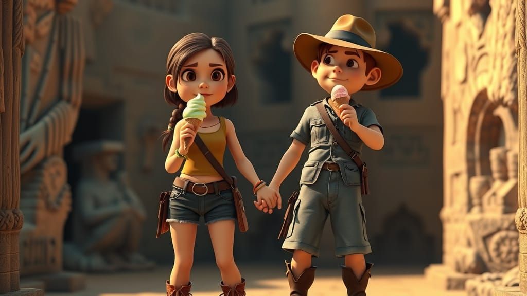 Lara Croft and Indiana Jones as Kids in Dream Tomb