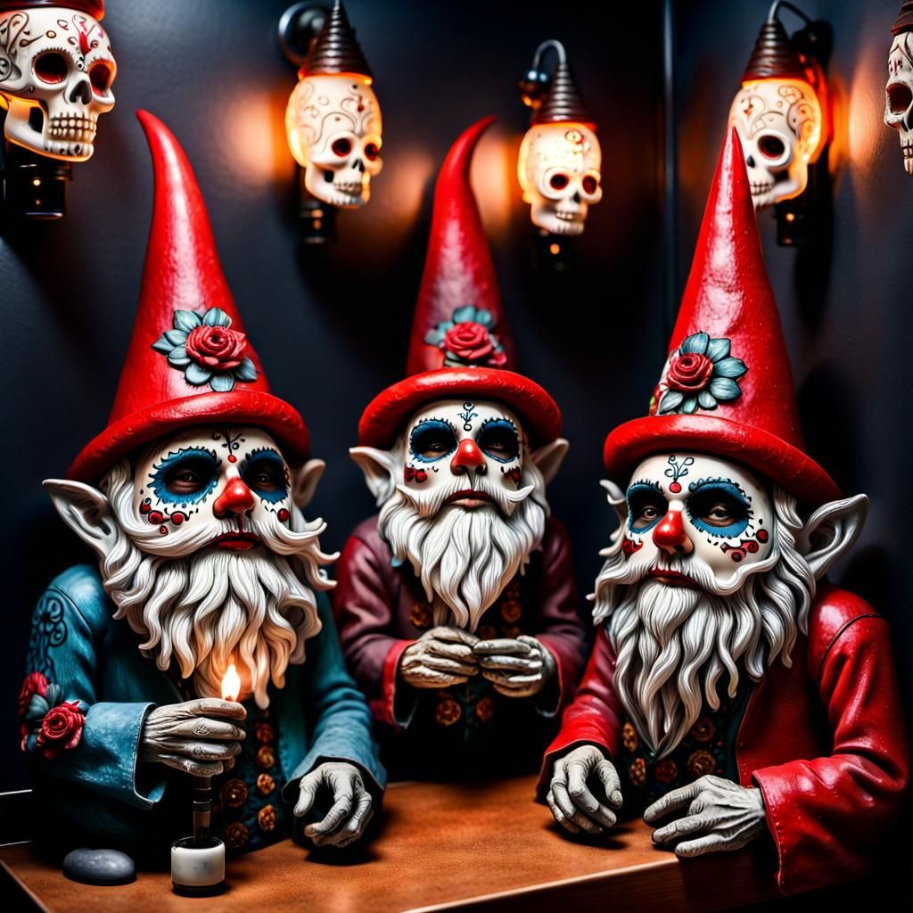 Festive Gnomes Celebrate Dia de los Muertos
