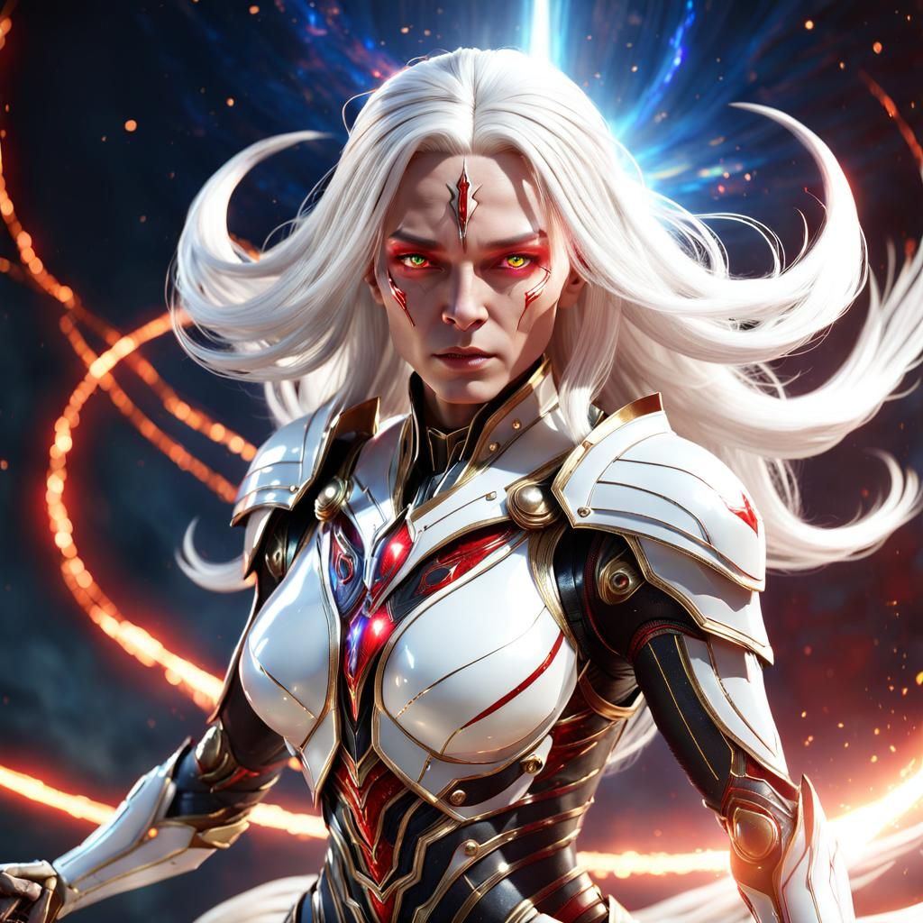 Futuristic Female Fighter in Shimmering Armor