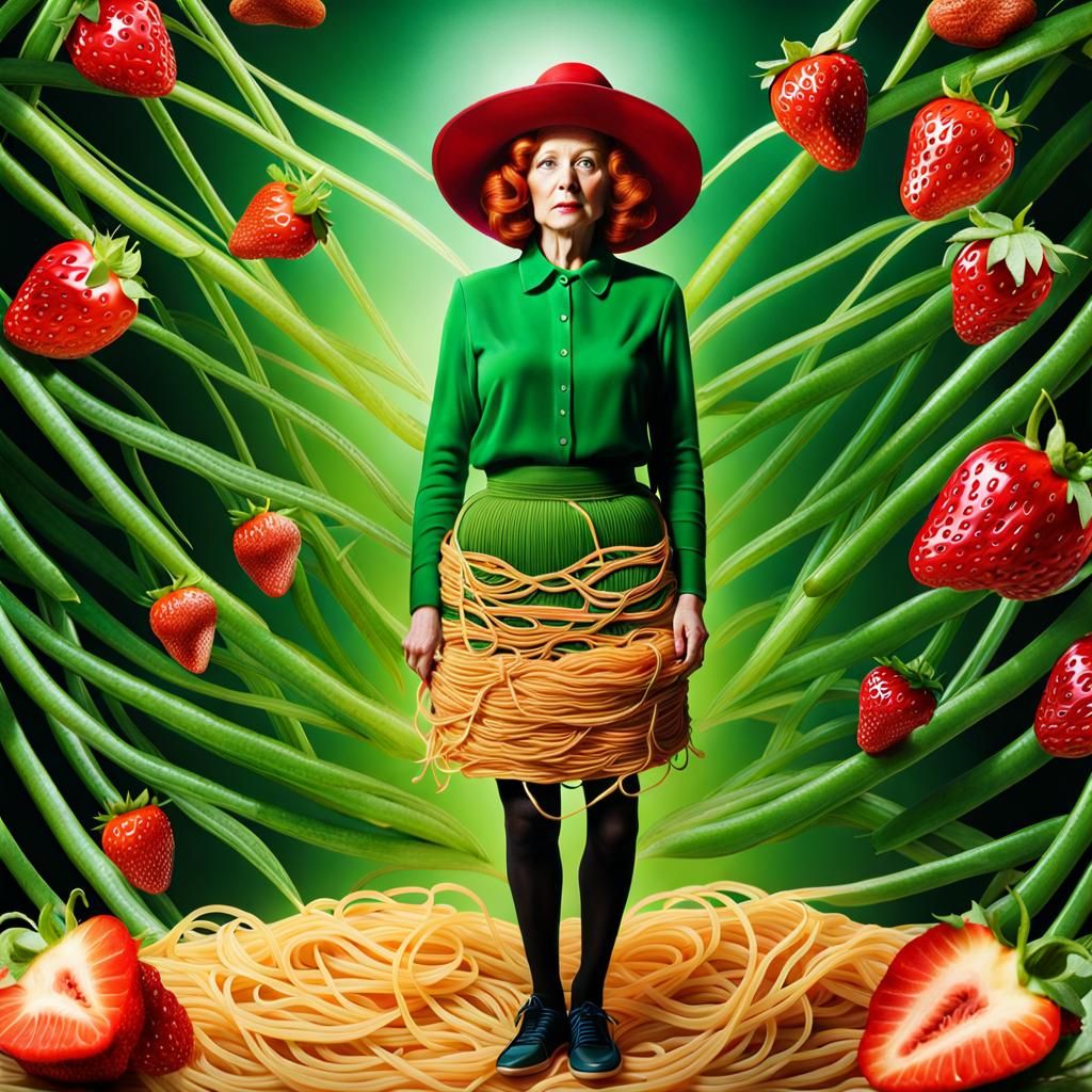 Surreal Spaghetti Lady in Maximalist Double Exposure