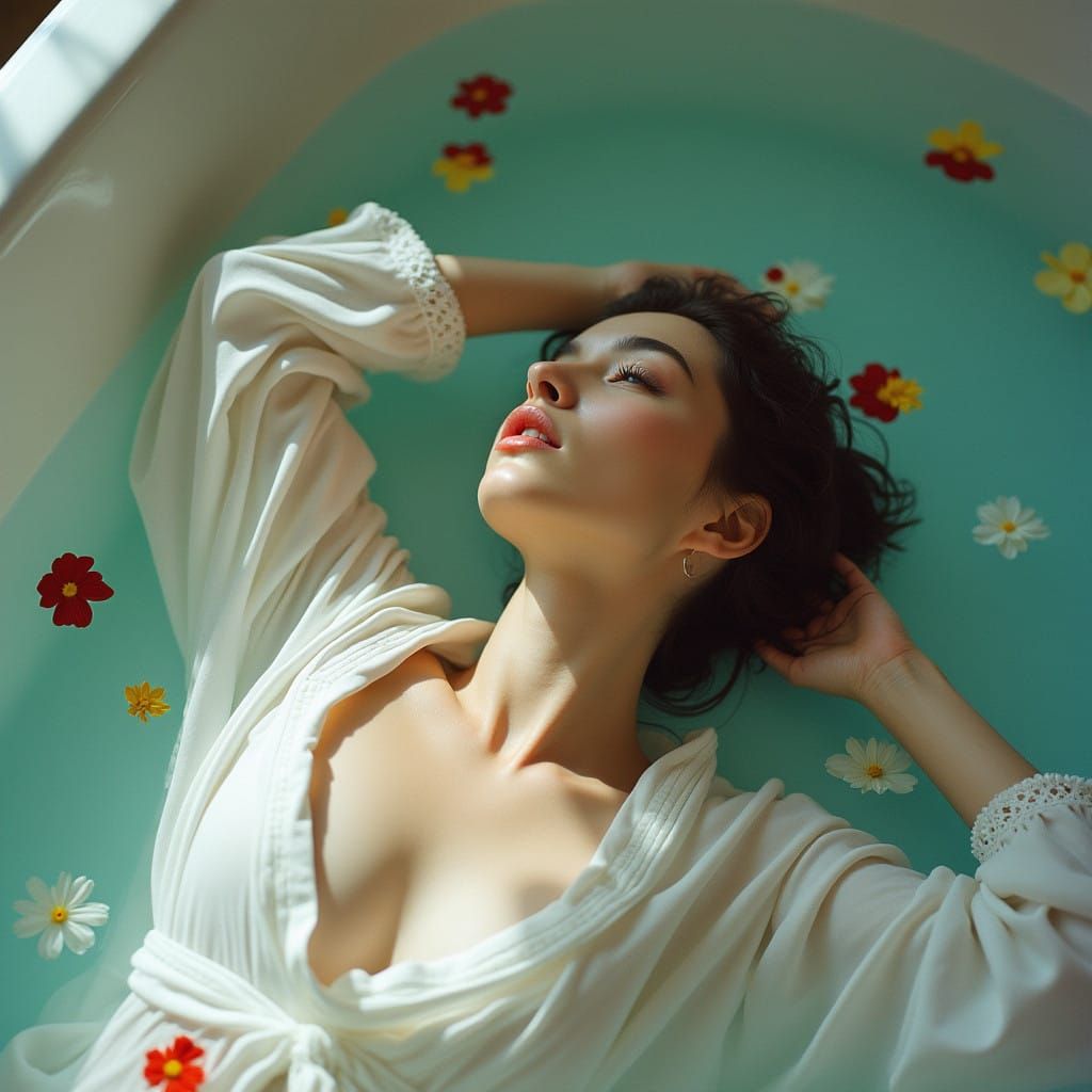 Serene Woman in a Pristine White Tub
