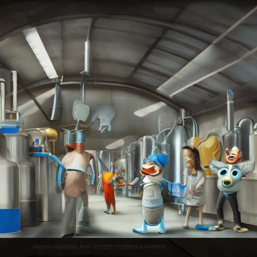 Cryonics Facility with Anthropomorphic Animals in 3D