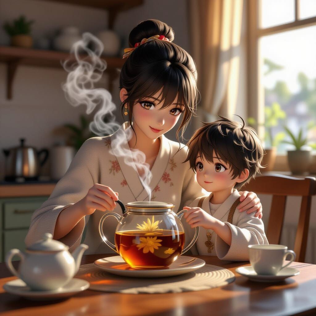 Anime Steam Forms Mother and Son