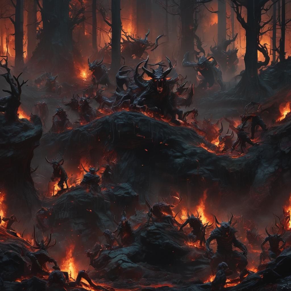 Demons Gathered in Mystical Forest: Digital Matte Painting