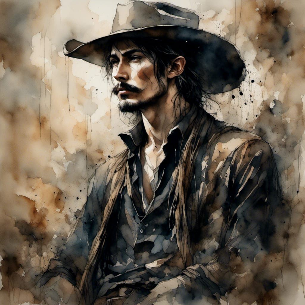 Dark Cowboy in Wild West Town with Vintage Style