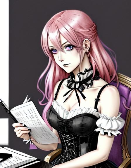 Gothic Punk Woman in Anime Ink Sketch Style