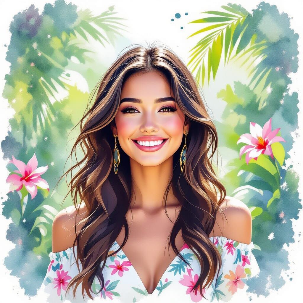 Jasmine in a Watercolor Tropical Garden