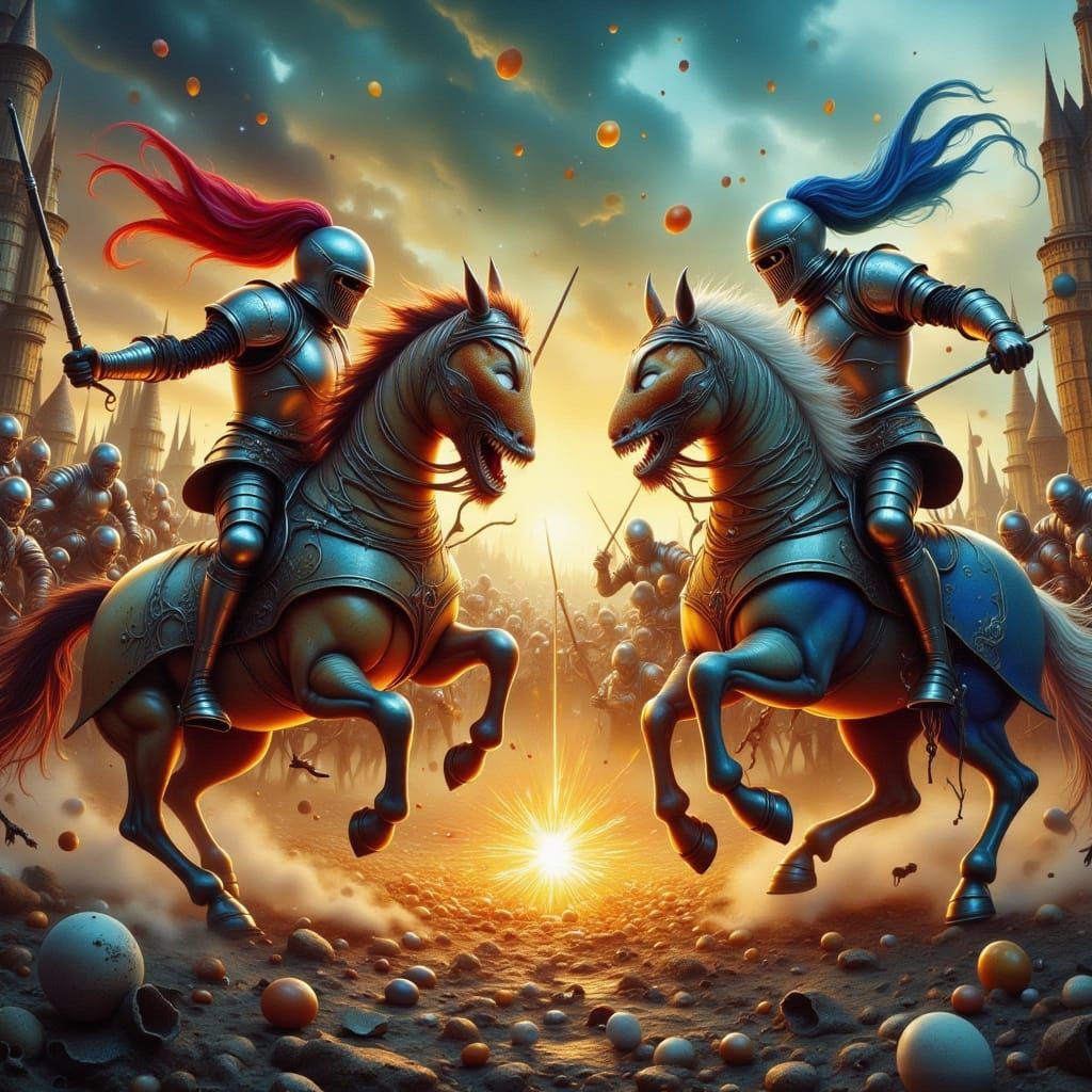 Egg Knights Jousting in Medieval Style