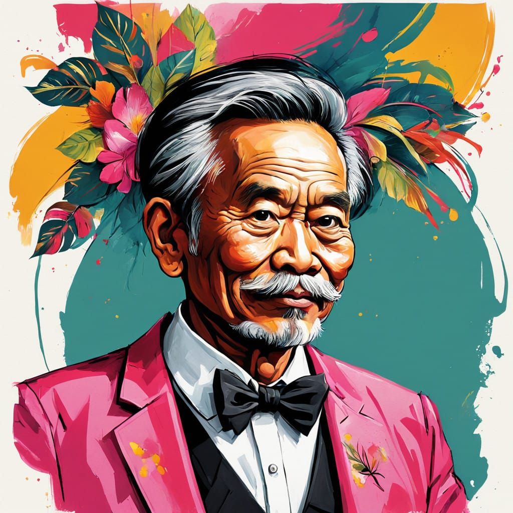 Vibrant Sumatranism Art: Annoying Old Party Man in Bright Pi...