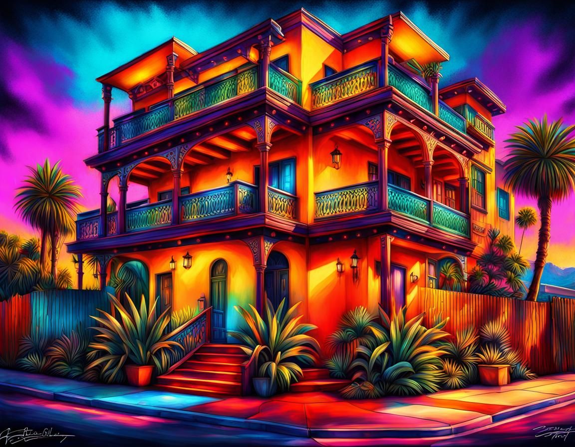 Colorful Hotel California in Graffiti Art Style