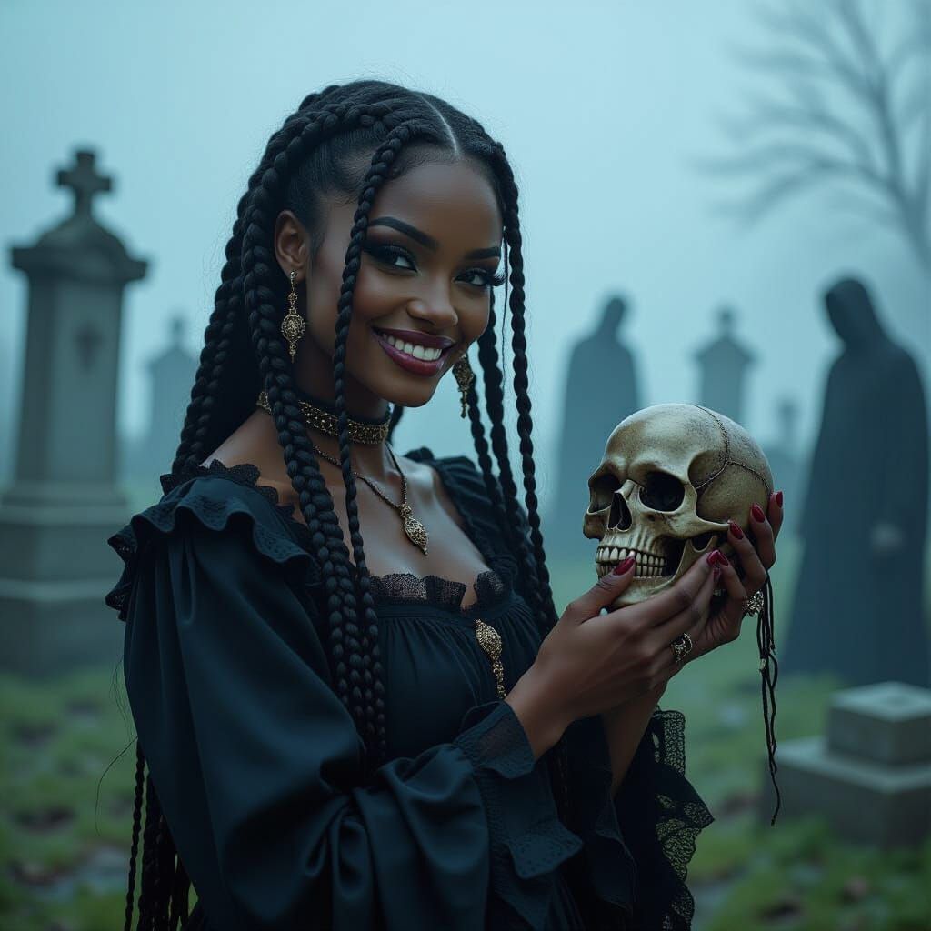 Gothic Woman in Graveyard, Photorealistic Style