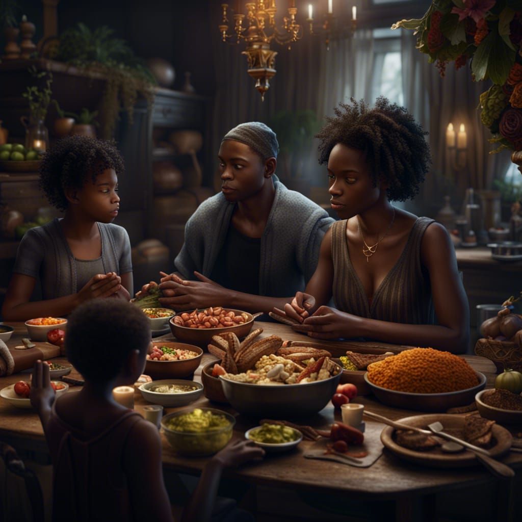 Black Family Prayer: Detailed Matte Painting