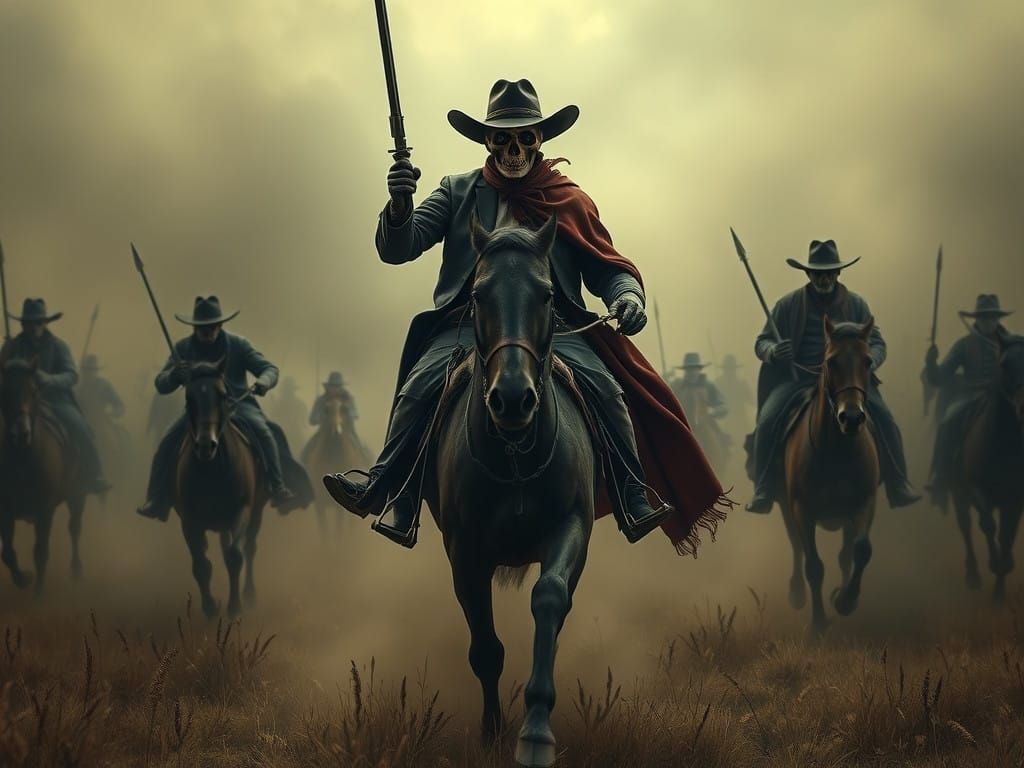 Surreal Renaissance Cowboy Rises in a Smoky, Sfumato-Lit Old...
