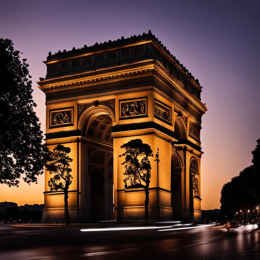 Arc de Triomphe Lit Up at Night