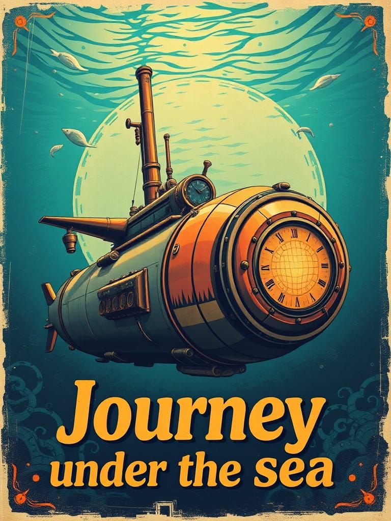 Vintage Steampunk Submarine Travel Poster