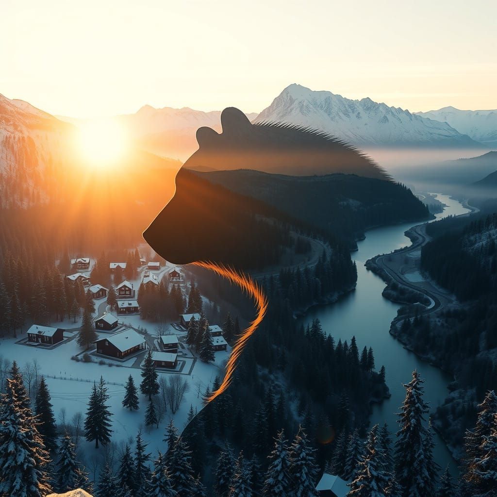 Dreamy Fractal Bear in Winter Wonderland