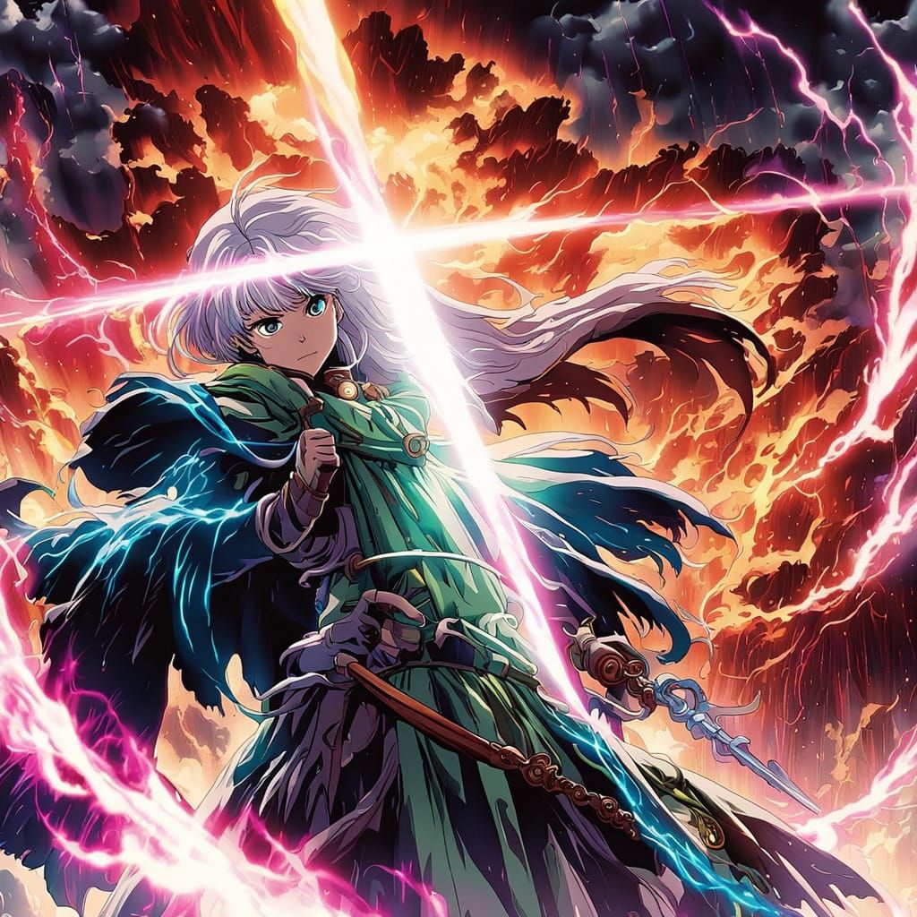 Scarred Woman Warrior with Magical Power in Anime Style