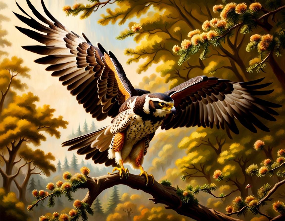 Peregrine Falcon Hunting: Hyperrealistic Oil Painting