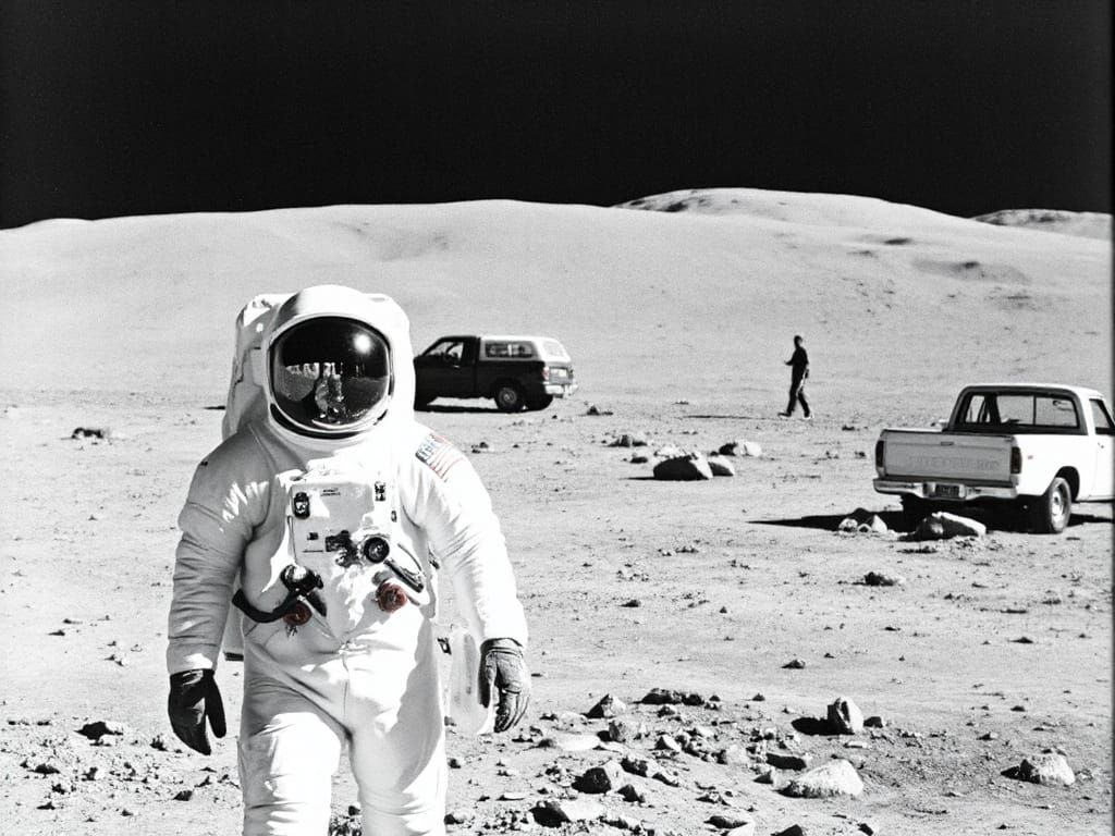 Apollo 11 Moon Landing with Earth Model in Pickup Truck