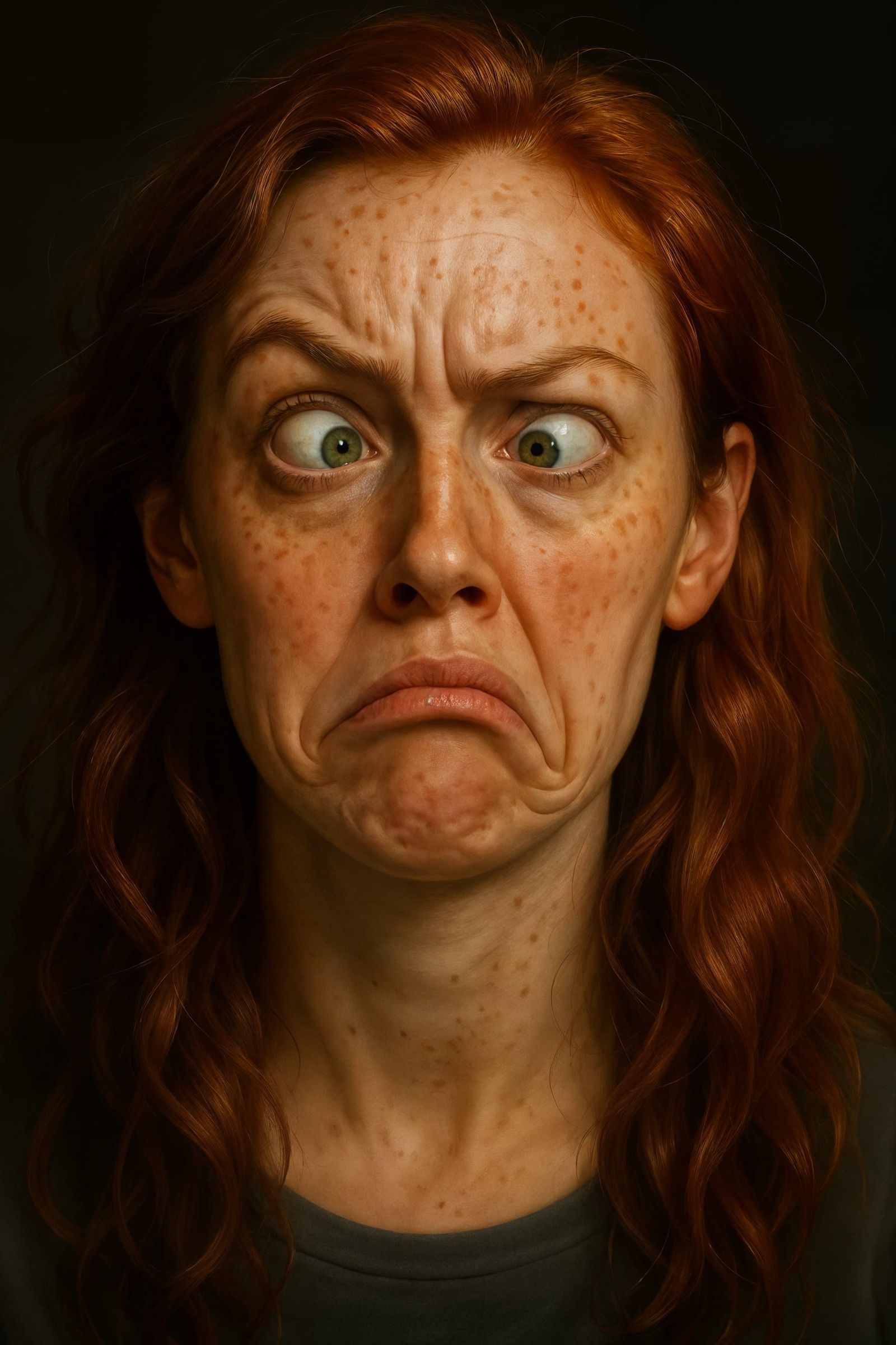 Vibrant Red Haired Jesteress in Exaggerated Expression